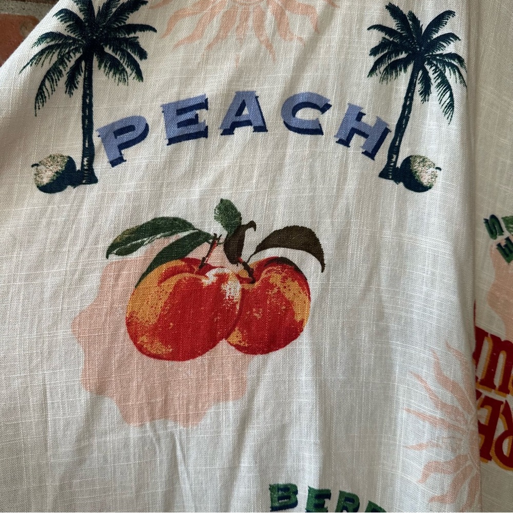 Paper Heart Anthropologie Fresh Fruits Berries Peaches Linen Blend Maxi Dress M - Picture 3 of 10